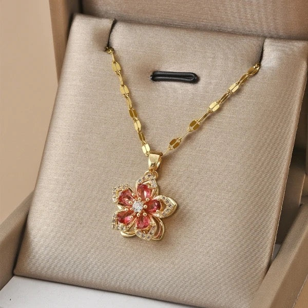 Red Flower Pendant Necklace