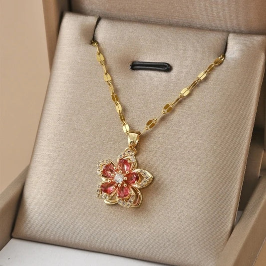 Red Flower Pendant Necklace